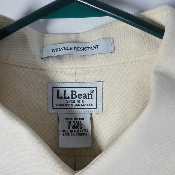 LL Bean Mens Short Sleeve Button Down Shirt Yellow 100% Cotton 0XM06 sZ 18 - Picture 5 of 10